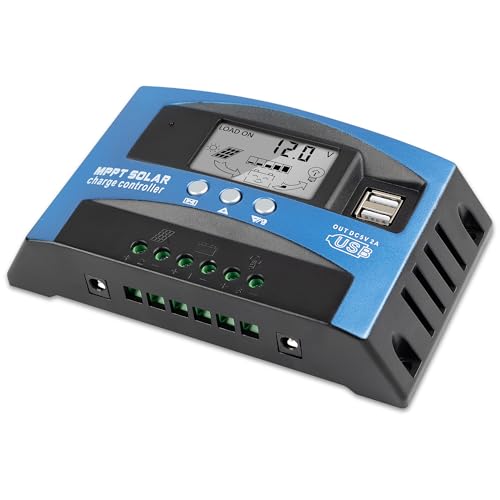 100A MPPT Solar Charger Controller 12V/24V Auto Intelligent Regulator with LCD Display/Dual USB Port/Adjustable Parameter/3 Load Modes Fit for Lead-Acid, Lithium-Ion and Lithium Iron Phosphate Battery