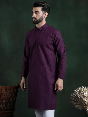 Image of SOJANYA (Since 1958 Men's Pure Cotton Checked Embroidered Long Kurta | Traditional for Diwali Celebrations