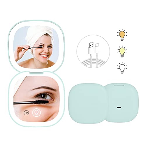 Gufac Rechargeable Compact Makeup Mirror, Led Lighted Travel Mirror, 3.5 Inch Illuminated Folding Mirror, Magnetic Automatic Light Off, Small Mirror For Handbag, Cyan #TOP5