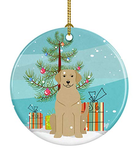 Caroline's Treasures Merry Christmas Tree Yellow Labrador Ceramic Ornament Christmas Tree Hanging Decorations for Home Christmas Holiday, Party, Gift, 3 in, Multicolor