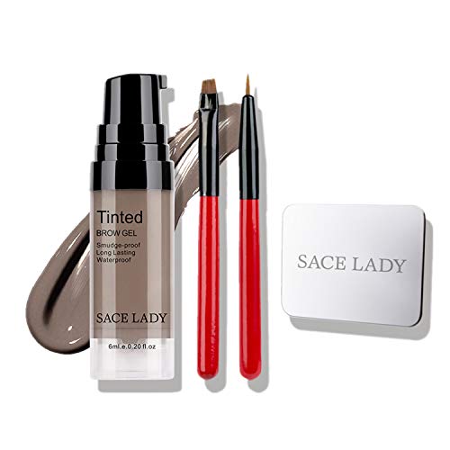 SACE LADY Long Wearing Eyebrow Gel Makeup Kit, Waterproof Tint Brow Enhancer Color Gel with Eyebrow Sculpting Brushes, Makeup Mixing Blending Palette Tool (5.Brunette)