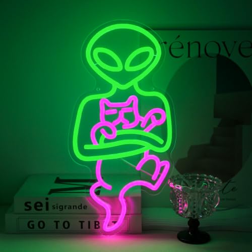 Image of Alien Cat Neon Sign Dimmable LED LED Light for Bedroom Man Cave Bar Decor