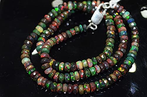ZOYLAEthiopian Opal Roundel Faceted,Black Ethiopian Opal 16 inch Necklace 4-8 mm