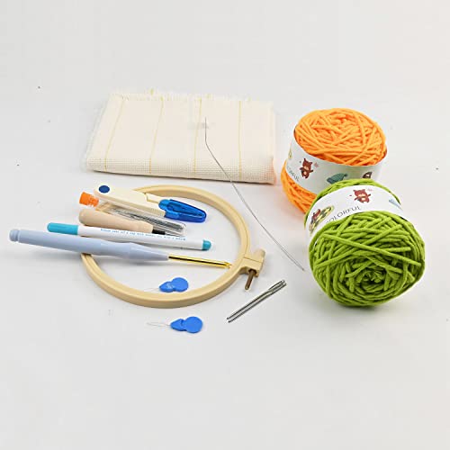 16 PCS Punch Needle Kits Adjustable Rug Yarn Punch Needle Wooden Handle Embroidery Pen Needle Threader Punch Needle Cloth for Embroidery Floss Cross Stitching Beginner - Thumbnail 7