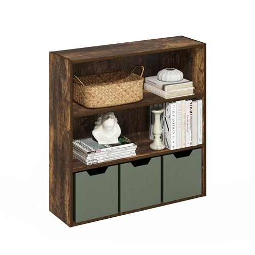 Furinno PASIR Book Shelf, 3-Tier Bookshelf with Open Storage Shelf, Standing Bookcase, 9.3 x 31.3 x 31.5, Easy Assembly, for Living Room, Bedroom, Home Office, Amber Pine by Furinno - Used condition - US$49.58