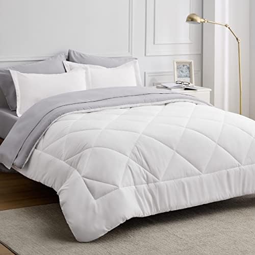 Bedsure White Queen Comforter Set - 7 Pieces Reversible White Bed Set , Bedding Set White with Comforters, Sheets, Pillowcases & Shams, White Bed in a Bag