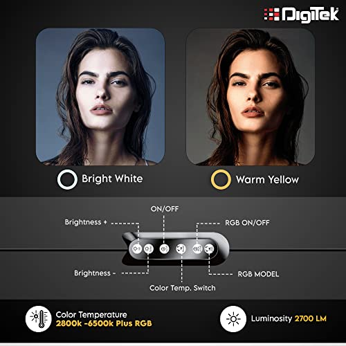 Image of DIGITEK Platinum (DPTR 890 VD) (178 cm) Aluminum Light Weight Tripod with Fluid Video Head for DSLR & Video Cameras & (DRL-15C RGB) LED RGB Ring Light with Stand for YouTube, Photo-Shoot