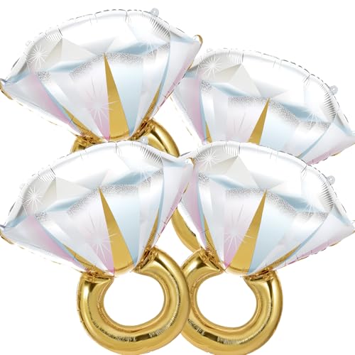 4 Pcs Diamond Ring Balloon Huge Glitter Aluminum Foil Ring Balloons for Bridal Shower Wedding Anniversary Bachelorette Engagement Party Decorations Supplies
