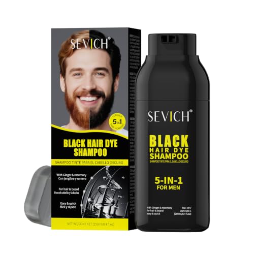 SEVICH Men's Hair & Beard Dye Shampoo, 15-Min Black Color, 8.45oz