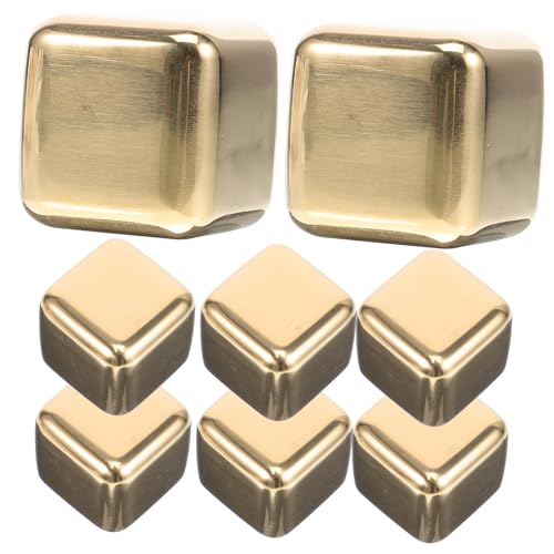 POPETPOP 8 Piezas Cubitos de Hielo de Acero Inoxidable Whisky de Piedras Refrigerantes Reutilizables Doradas Enfriadores Seguros Sabor para Bebidas Bares y Hogar