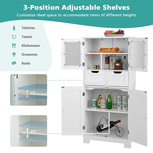 Tangkula Tall Bathroom Storage Cabinet, Freestanding Floor Cabinet W/ 2 Double Door Cabinet & 2 Drawers, 3-Position Adjustable Shelves, Storage Organizer Cabinet For Bathroom Living Room Kitchen #TOP5