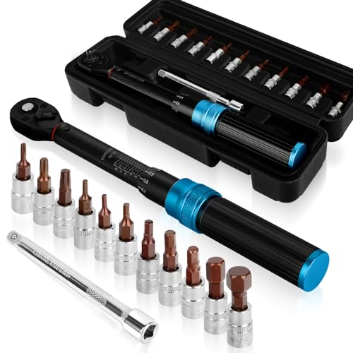 Dittybuy Llave dinamométrica para bicicleta, 2-24 Nm, 13 piezas, llave dinamométrica de 1/4 pulgadas con barra de extensión de 10 cm, hexágono interior, casquillo Torx para mantenimiento de bicicletas