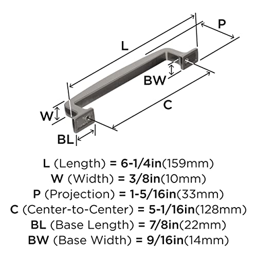 Image of Amerock | Cabinet Pull | Graphite | 5-1 /16 inch (128 mm) Center to Center | Westerly | 1 Pack | Drawer Pull | Drawer Handle | Cabinet Hardware