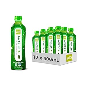ALO Aloe Vera Juice Drink | AWAKEN – Aloe Vera + Wheatgrass | 16.9 fl oz, Pack of 12 | Plant Based Drink with Real Aloe Vera Pulp