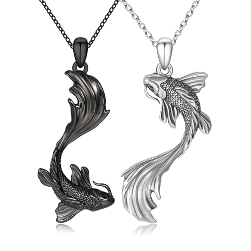 OHAYOO Koi Matching Necklace for Couples Sterling Silver Yin Yang Necklace Set Koi Fish Jewelry for Women Men