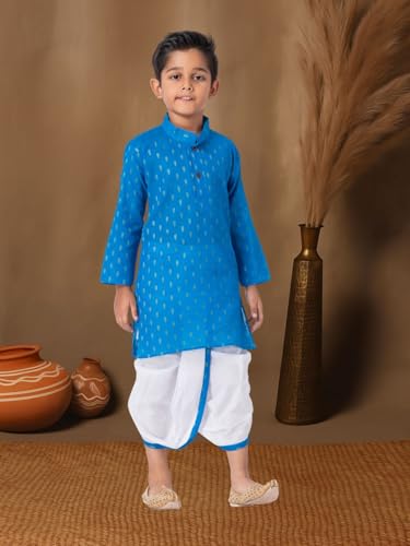 Image of Boys Dhoti Kurta Set for Kids - Cotton Kurta and Elastic Waist Dhoti - Traditional Dress