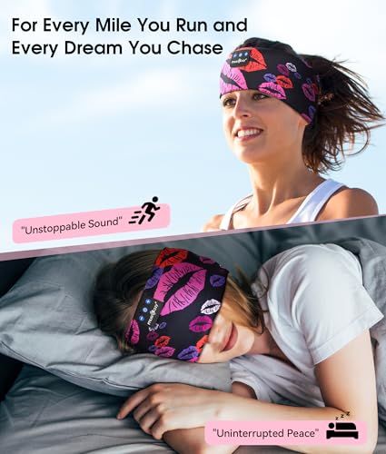 MUSICOZY Sleep Headphones Bluetooth 5.4 Headband, Wireless Earphones Music Sleep Earbuds Sleeping Eye Mask with HD Stereo Speakers for Workout Running Travel Yoga, Ideal Gifts (Rainbow Lip) — view 2