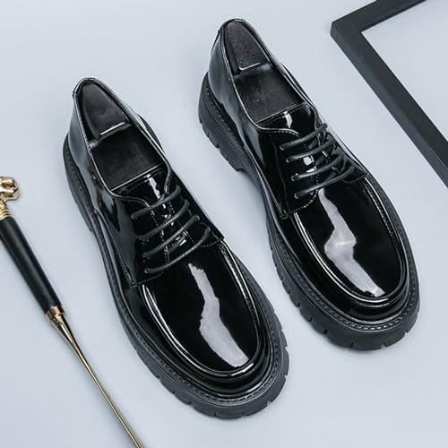 Men's Lug Sole Lace Up Platform Dress Loafers,Fashion Patent Leather Round Toe Slip On Non Slip Thick Sole Increase Height Oxfords Casual Formal Work Penny Shoes4