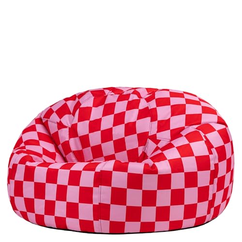 Icon Kingston Damier Fauteuil Pouf, Gaming Pouf Poire avec Remplissage, Chaise Confortable, Fauteuil Salon Confortable, Chambre, Jardin, Exterieur, Rose