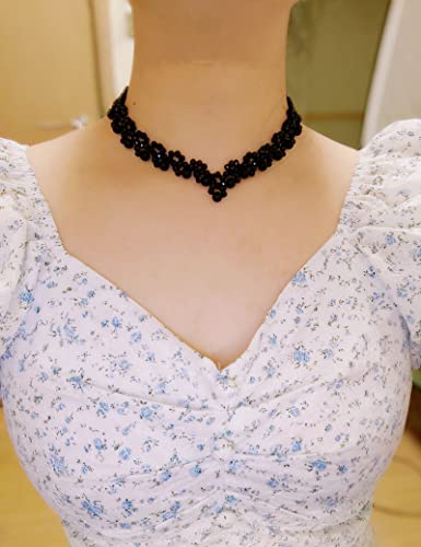 Obsa Smart Women's Fashion Black Choker Crystal Necklace Beaded Necklaces Wavelet Handmade Necklaces Frost Dainty Necklaces(Wavelet) #TOP1