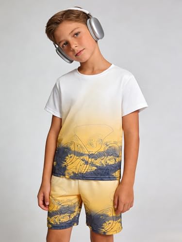 Image of Kid Toddler Baby Boys Clothes Tie-dye Palm Leaf Top 2Pcs Summer Shorts Set