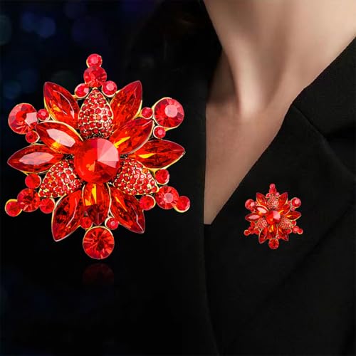 Image of Rhinestone Flower Brooch Pin for Women Red Black Purple Flower Broochs Pin Hat Christmas Brooch Jewelry