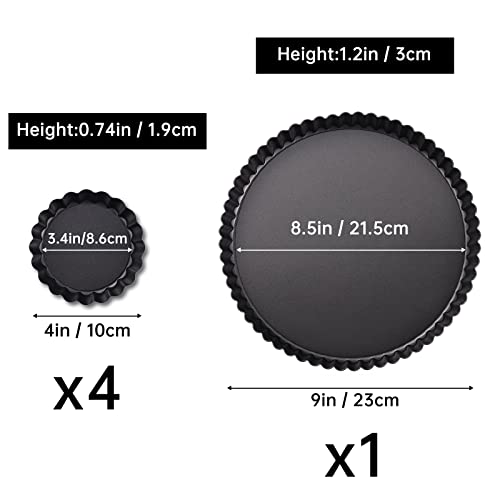 Theuzi 9 In Non-Stick Tart And Quiche Pan With Removable Bottom And 4 Mini Tart Pans 4-Inch, Heavy Duty Fluted Side For Pies, Mousse Cakes, Dessert Baking (5 Pack) #TOP1