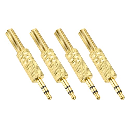 Image of sourcing map 4 Pcs 1/8" TRS Audio Male Plug, 3.5mm Stereo Jack Plug Adapter Replacement, 2 Pole Solder Jack Cable Connector for Speaker Microphone Guitar (Carved Style, Golden)
