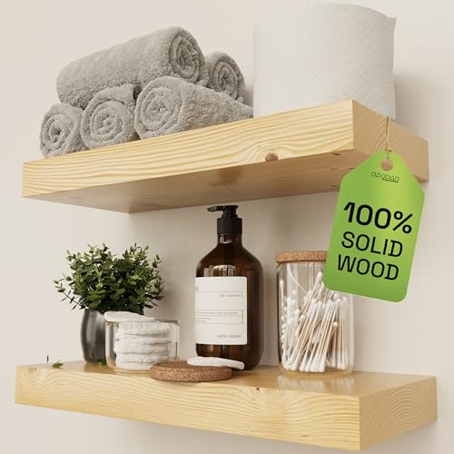 BAOBAB WORKSHOP Wood Floating Shelves for Bathroom Wall, Rustic Shelf