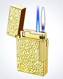 SNYYIAI Dual Flame Mode Classic Lighter, Jet Torch Lighter Soft Flame Lighter 2 in 1 Windproof Refillable Butane Lighter for Men Dad Husband Collect,Gold c