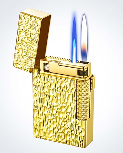 SNYYIAI Dual Flame Mode Classic Lighter, Jet Torch Lighter Soft Flame Lighter 2 in 1 Windproof Refillable Butane Lighter for Men Dad Husband Collect,Gold c