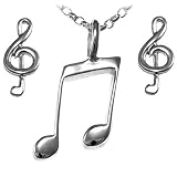 Diseño: juego de collar y pendientes de plata de ley con clave de triple y notas musicales semiQuaver.