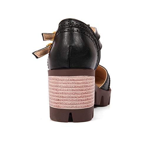 MIOKE Women's T-Strap Mary Jane Pumps Retro Round Toe Platform Chunky Heel Brogue Vintage Oxford Shoes3