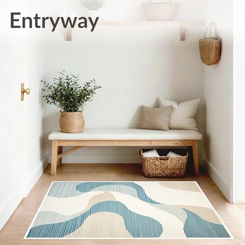 Tapete plano para áreas de alto tránsito 8x10 azul beige miniatura 3