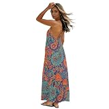 ODAWA Women's Crew Neck Vacation Dress Paisley Flowers Flowy Summer Dresses for Women, Medium