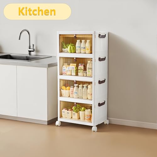 Image of BARGAIN FACTORY 4-Tier Stackable Storage Box Set with Lids, 23L Capacity per Tier, Wheeled Storage Bins with Brakes