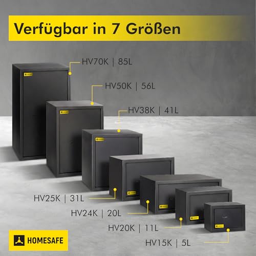 Foto von HomeSafe HV70K Tresor mit Schlüssel, 70x40x36cm (HxBxT), große Safe Box mit Schloss für Zuhause, Schranksafe, Geldsafe für Aufbewahrung, Schmuck oder als Dokumentensafe mit 2 Verstellbaren Fachböden