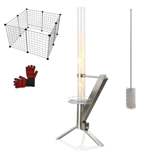 50 Wood Pellet Patio Heater Heavy Duty Stainless Steel Rocket Stove & Pellet Fire Pit with Gloves and Safety Guard Smokeless Wood Pellet Heater Outdoor Patio Pellet Heater for Backyard Terrace