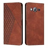 KOUYI Kompatible mit Samsung Galaxy J3 2016 / J310 Hülle, Retro Premium PU Leder Weich TPU Klapphülle Kartenfächer Magnetic Standfunktion Flip Wallet Shockproof Handyhülle (Braun)