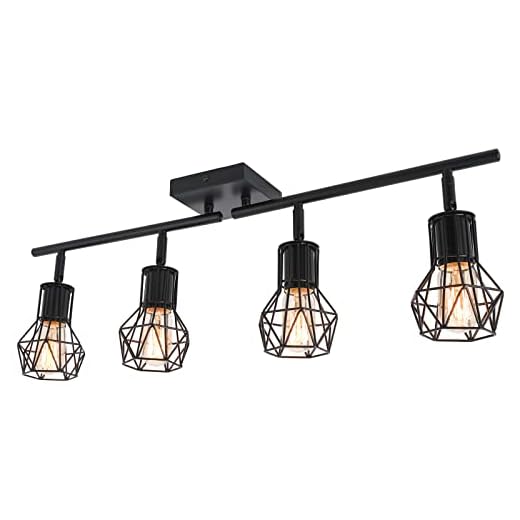 BANGANMA Track Lighting Fixtures Ceiling，Industrial Black Kitchen Track Lighting for Kitchen, Living Room, Dining Room, Hallway（E26