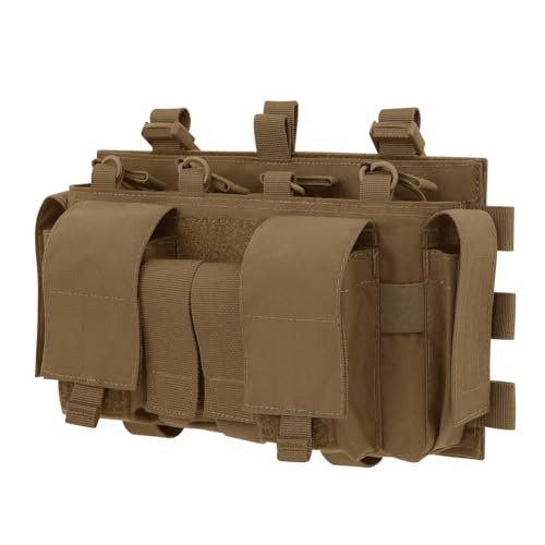 KRYDEX Quad 5.56 Mag Pouch Placard 556 & 9mm Mag Pouch Radio & GP Pouches for Carrier and Chest Rig (Coyote Brown)