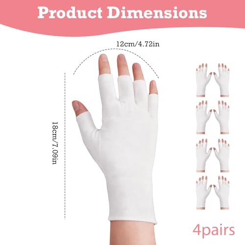 HJZHII 4 Paar Weiße Baumwollhandschuhe Fingerlose, UV Schutzhandschuhe für Maniküre Fingerlose Handschuhe Dünne Sonnenschutz Handschuhe Ohne Finger für Trockene Hände Touchscreen Spa Hautbehandlung