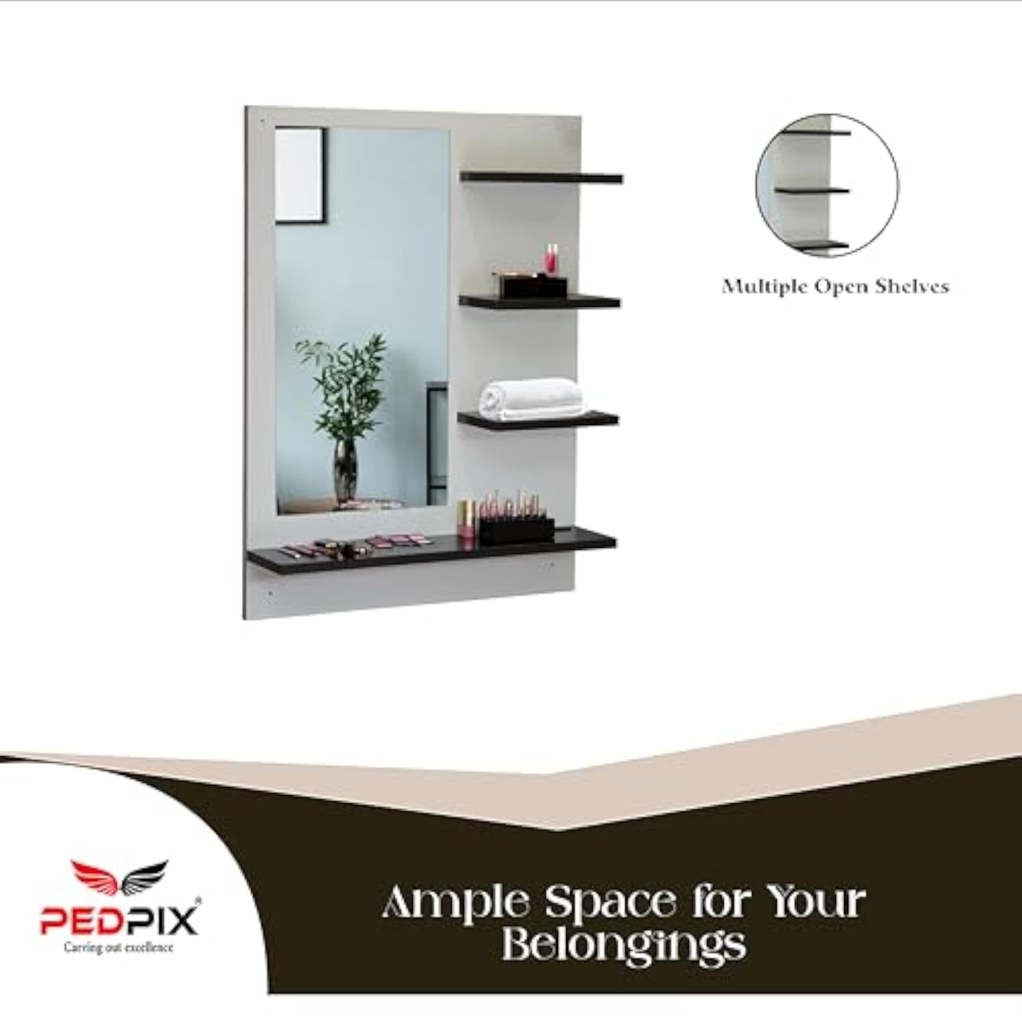 Engineered Wood Wall-Mounted Dressing Mirror with Storage