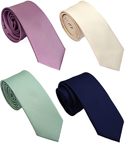 Image of Skinny Solid Ties for Men, 2.5 inch Slim Plain Neckties 4-Pack