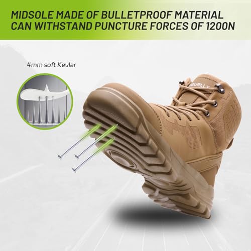 Hogent Steel Toe Boots for Men Women Comfortable Lightweight Work Boots for Men Slip Resistant Waterproof High Top Steel Toe Safety Shoes Puncture Proof Indestructible Construction Shoes4