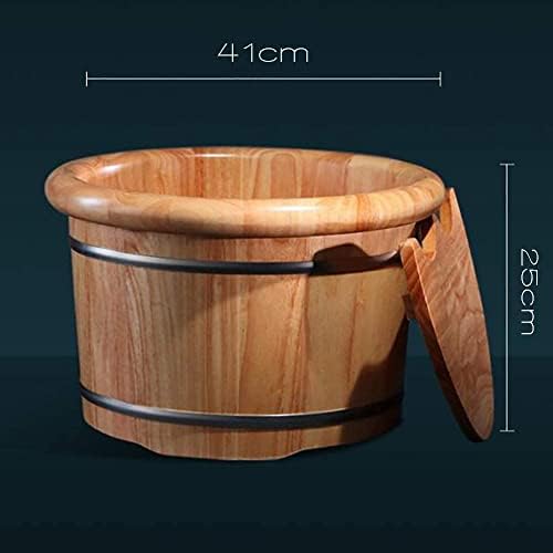 Wooden Foot Bath Barrel Feet Spa Bucket Foot Relaxing Bucket with Cover�?Spa Soaking (Color : B, Size : Height25cm)