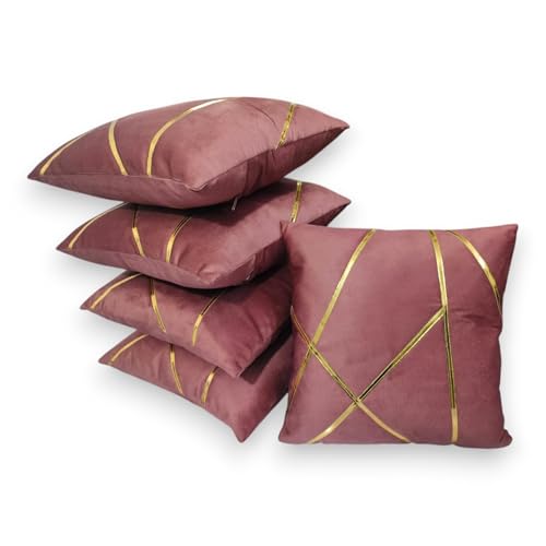 Image of Zikrak Besur Gold Stripe On Velvet|Pack of 5 Cushion Cover|for Home Decoration|Living Room Decor|Hotel Premeuim Qulaity Cushion Cover|Exclusive ON Amazon (Dusty-Pink, 18 X 18 INCH(45 X 45 CM))