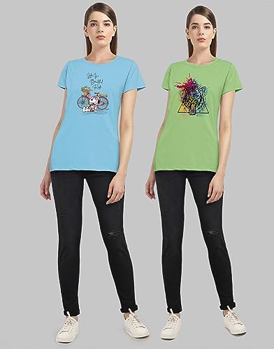 Image of Combo Women's T-Shirts, Cotton Half Sleeves Round-Neck Printed T-Shirt for Girls, & Women Tees (Pack of 2) 960-980-