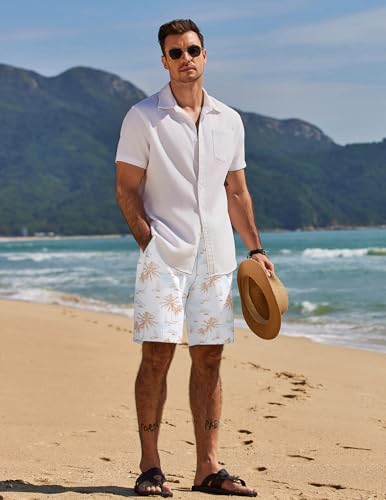COOFANDY Men's Hawaiian Beach Shorts Elastic Waist Drawstring Lightweight Summer Casual Shorts with Pocket2