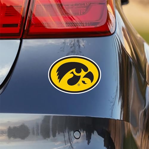 Image of Nudge Printing University of Iowa Haweyes Oval Tigerhawk Black and Gold Weatherproof Vinyl Sticker Car Decal from